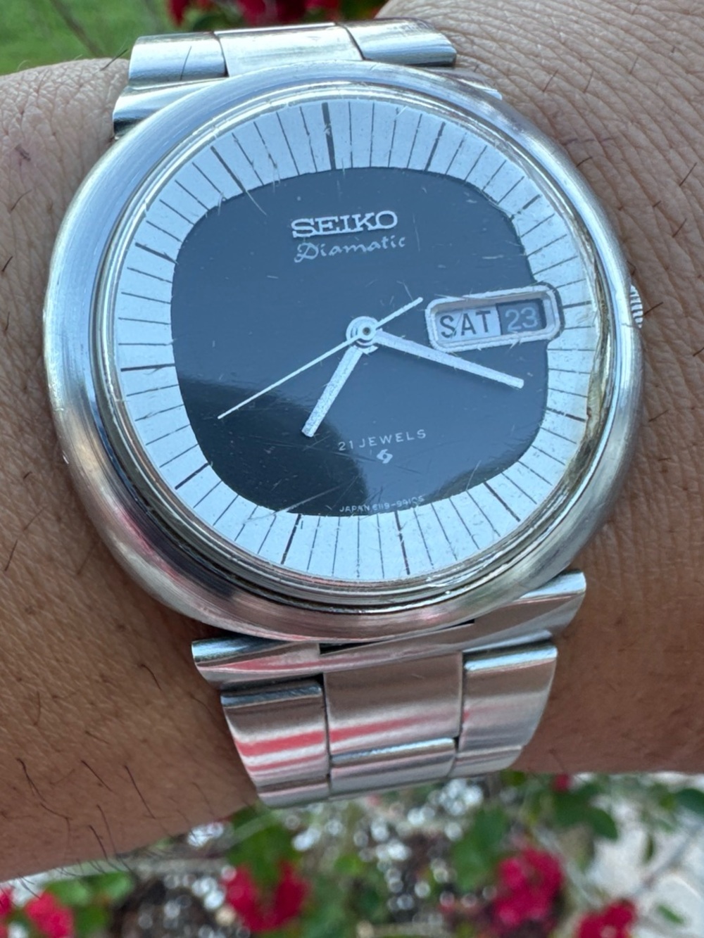 Seiko Diamatic 21 Jewel Day Date  1970s silver watch